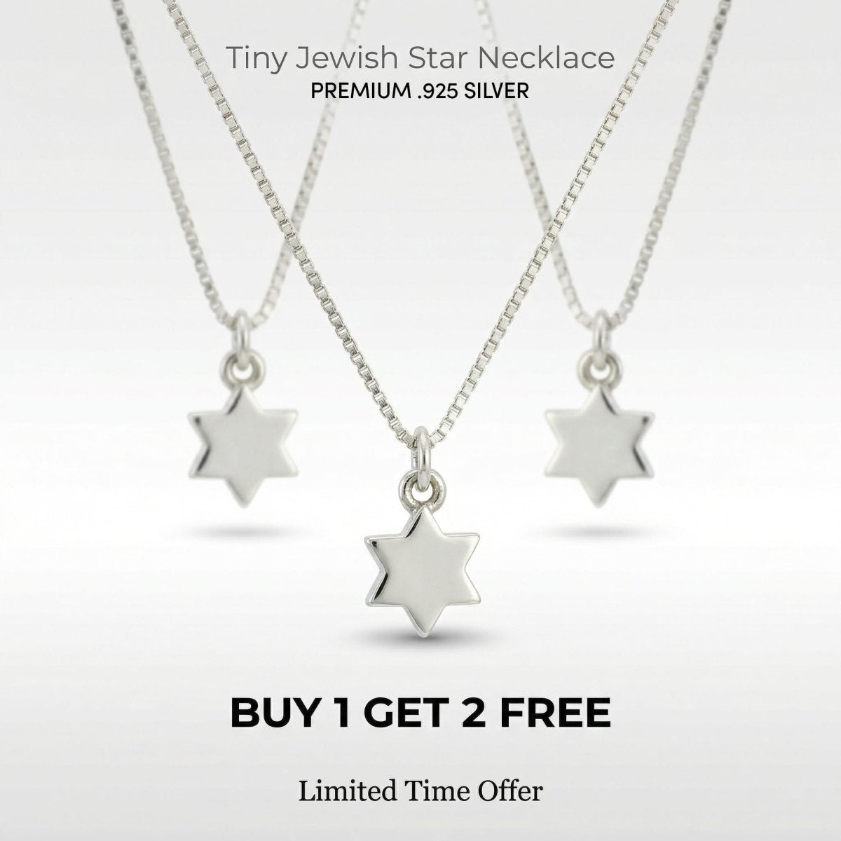 Silver Star of David Necklace | Premium .925 16" Silver Box Chain