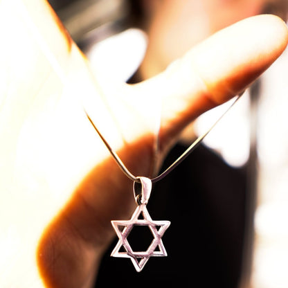 Silver Star of David Pendant on a Snake Chain