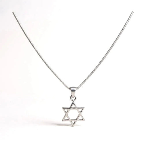 Silver Star of David necklace on a white background