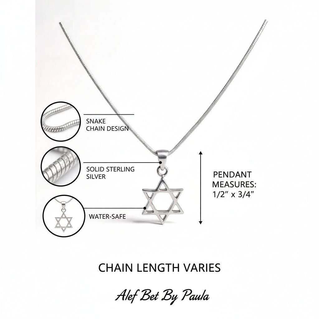 Silver Star of David Pendant on a Snake Chain