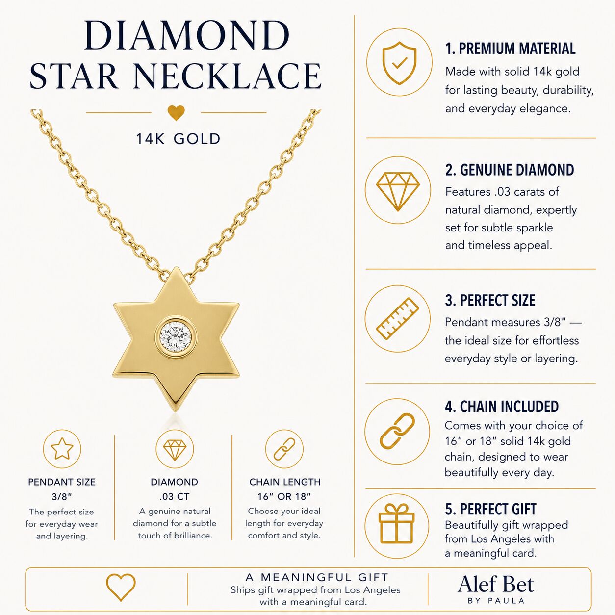 Simple gold Star of David pendant with pave diamond by Alef Bet