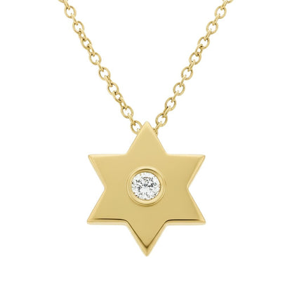 Star of David necklace in 14k gold with bezel-set diamond by Alef Bet