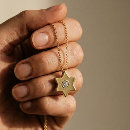Simple Gold & Single Diamond Star of David Necklace: Everyday Design