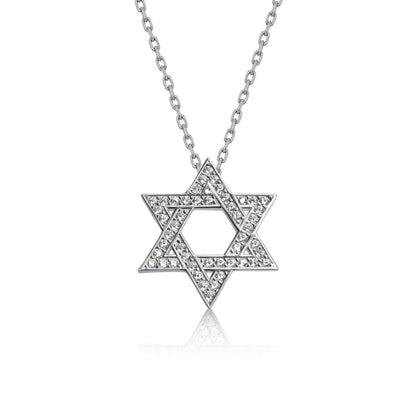 Elegant gold-plated Star of David necklace with cubic zircon gemstones, adjustable 16"+2" chain, symbolizing faith and heritage.