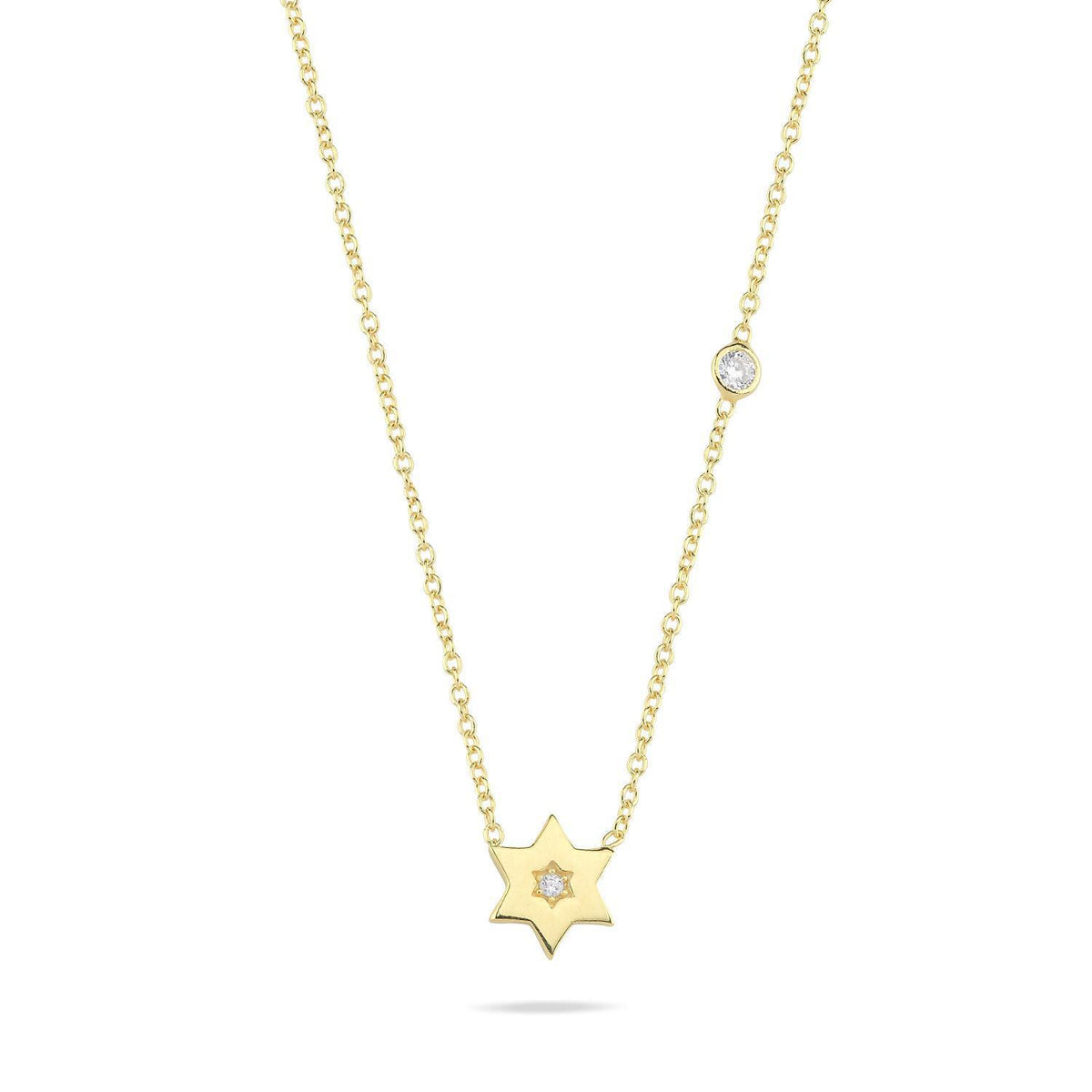 Simple Star of David Necklace with Bezel Set CZ in Sterling Silver 925