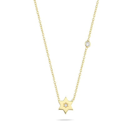 Simple Star of David Necklace with Bezel Set CZ in Sterling Silver 925