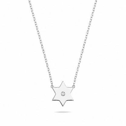 Simple Star of David Necklace with Bezel Set CZ in Sterling Silver 925