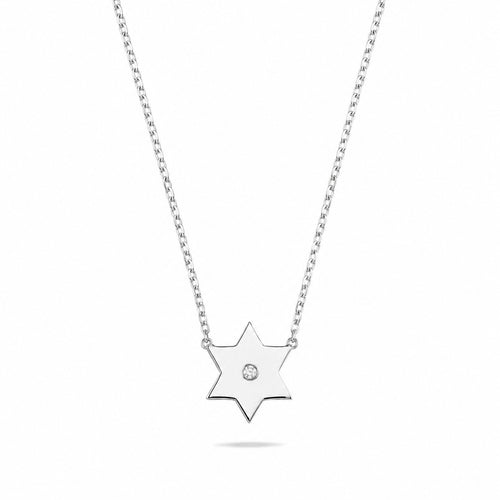 Simple Star of David Necklace with Bezel Set CZ in Sterling Silver 925