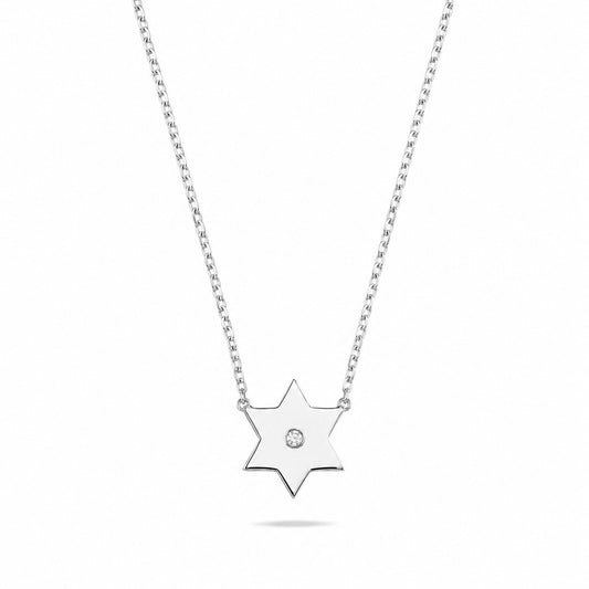 Simple Star of David Necklace with Bezel Set CZ in Sterling Silver 925