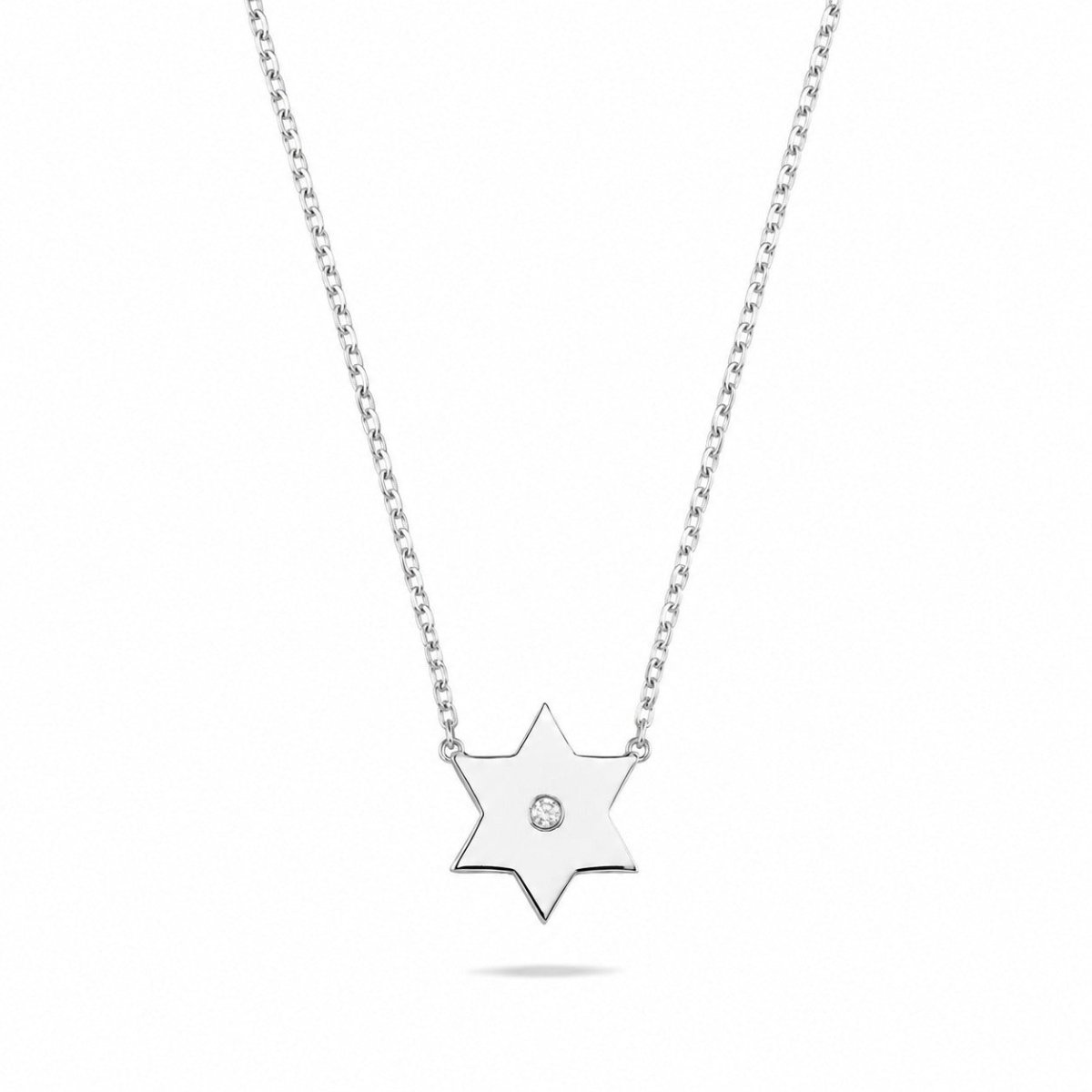 Simple Star of David Necklace with Bezel Set CZ in Sterling Silver 925