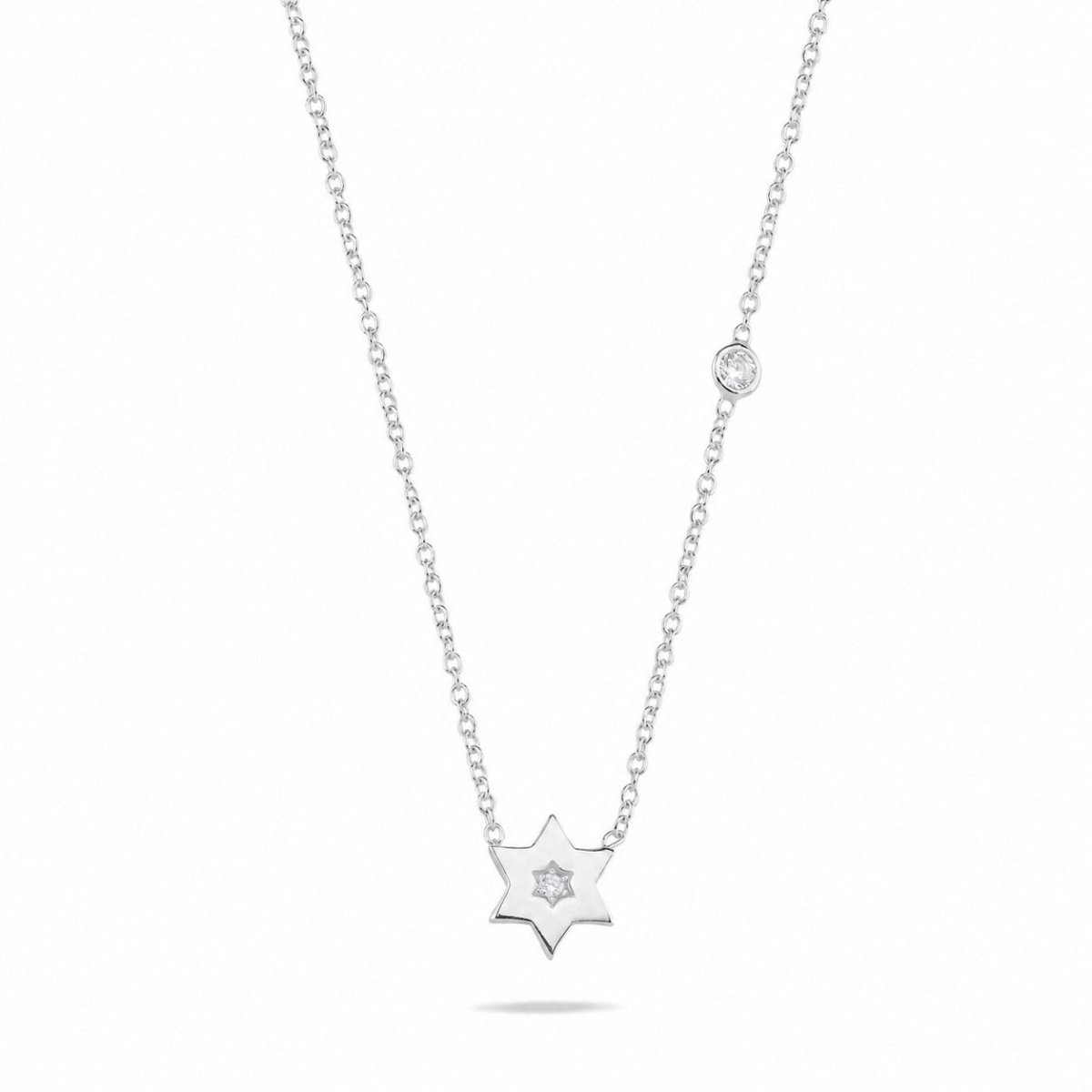 Simple Star of David Necklace with Bezel Set CZ in Sterling Silver 925