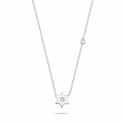 Simple Star of David Necklace with Bezel Set CZ in Sterling Silver 925