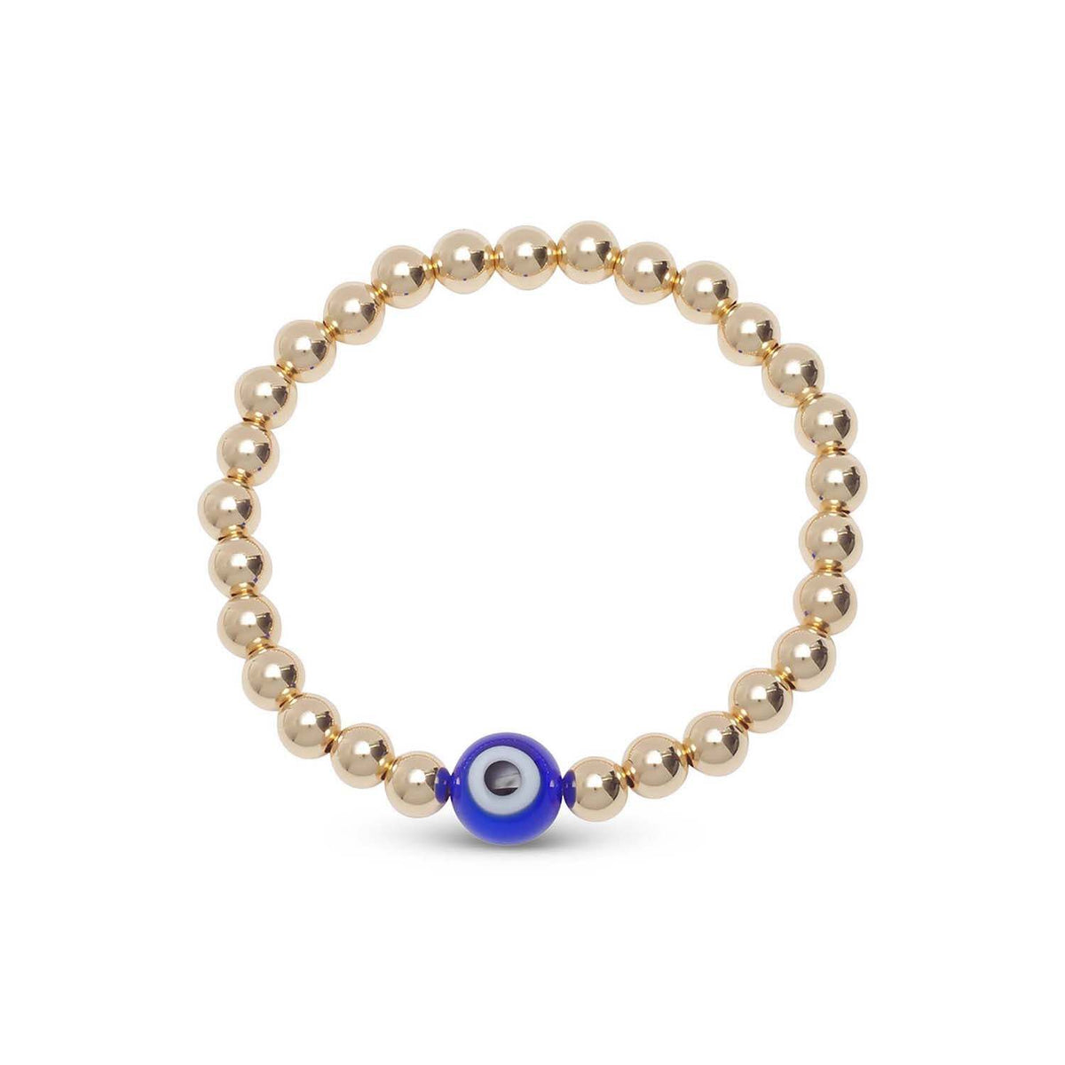 Beaded bracelet in blue with evil eye charm on 5mm beads by Alef Bet