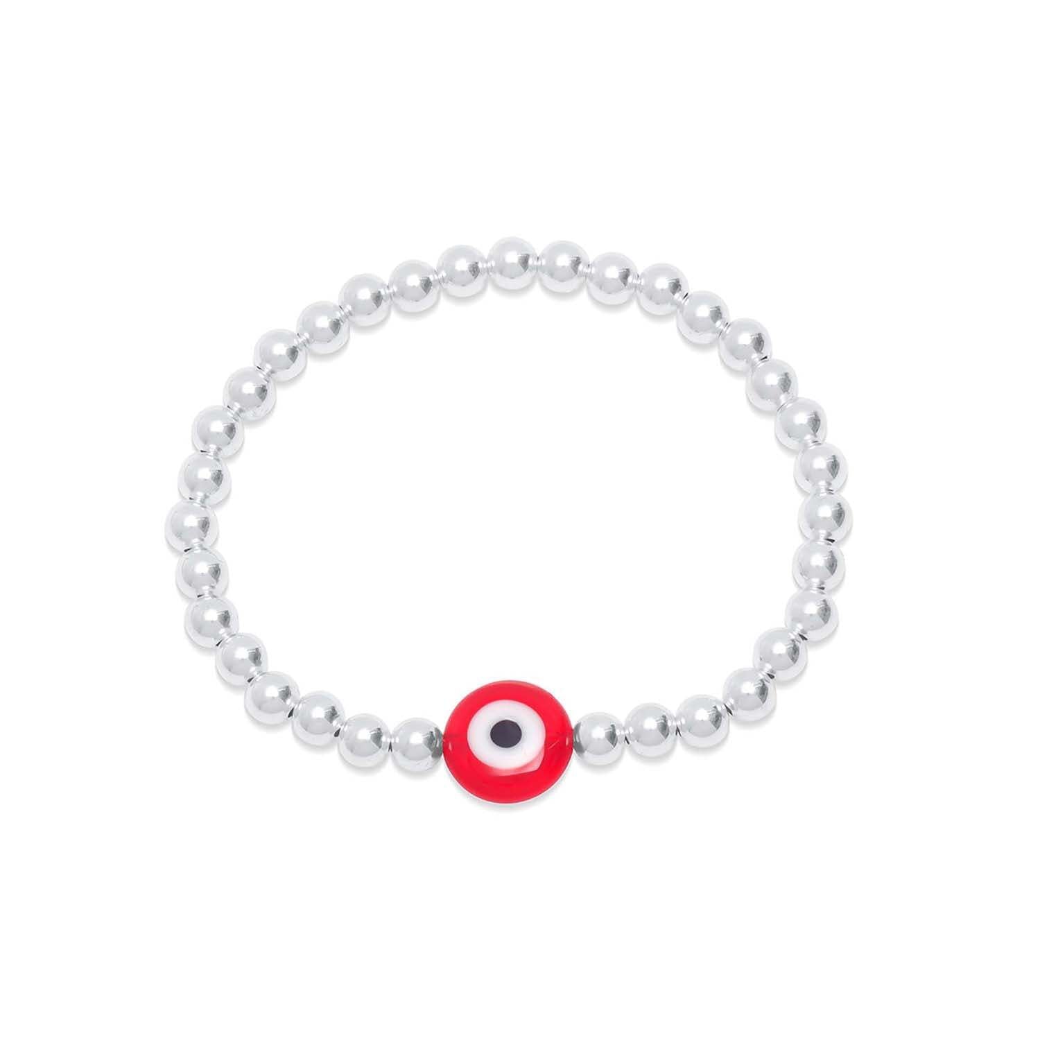 Red evil eye bracelet with 5mm beads and protection charm by Alef Bet