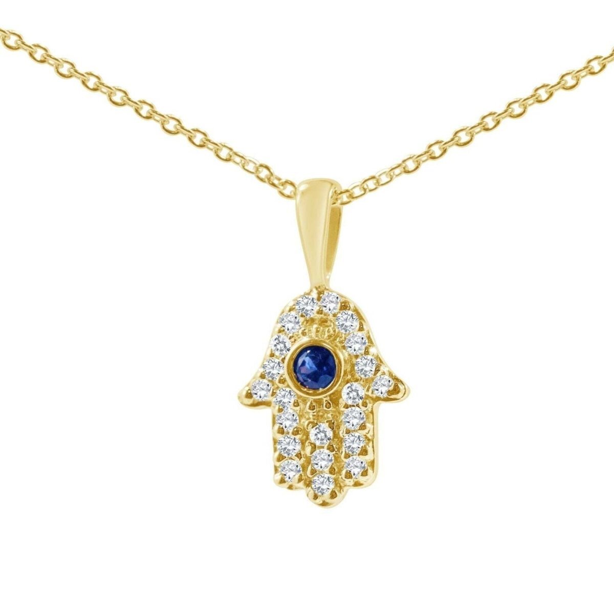 Small and Dainty Hamsa Diamond Necklace in 14k Gold
