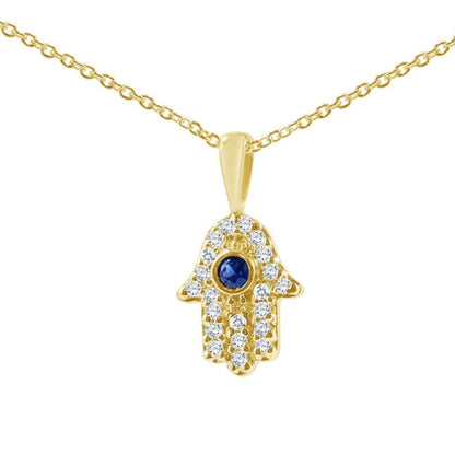 Small and Dainty Hamsa Diamond Necklace in 14k Gold
