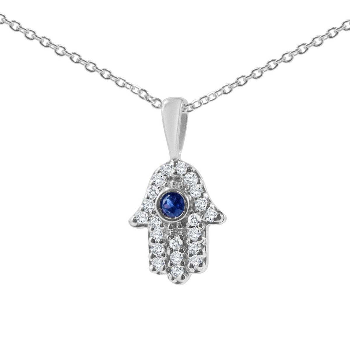 Small and Dainty Hamsa Diamond Necklace in 14k Gold