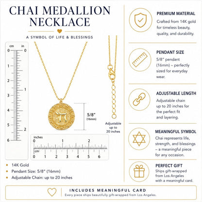 Solid 14k Gold Chai Necklace
