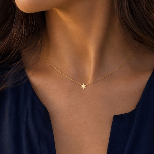 Solid Gold Petite Jewish Star Necklace