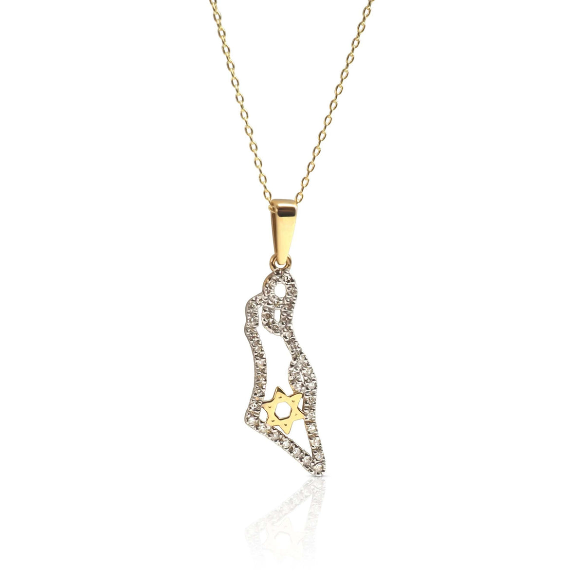 Diamond necklace in 14k gold with bezel-set stone and 20-inch chain by Alef Bet