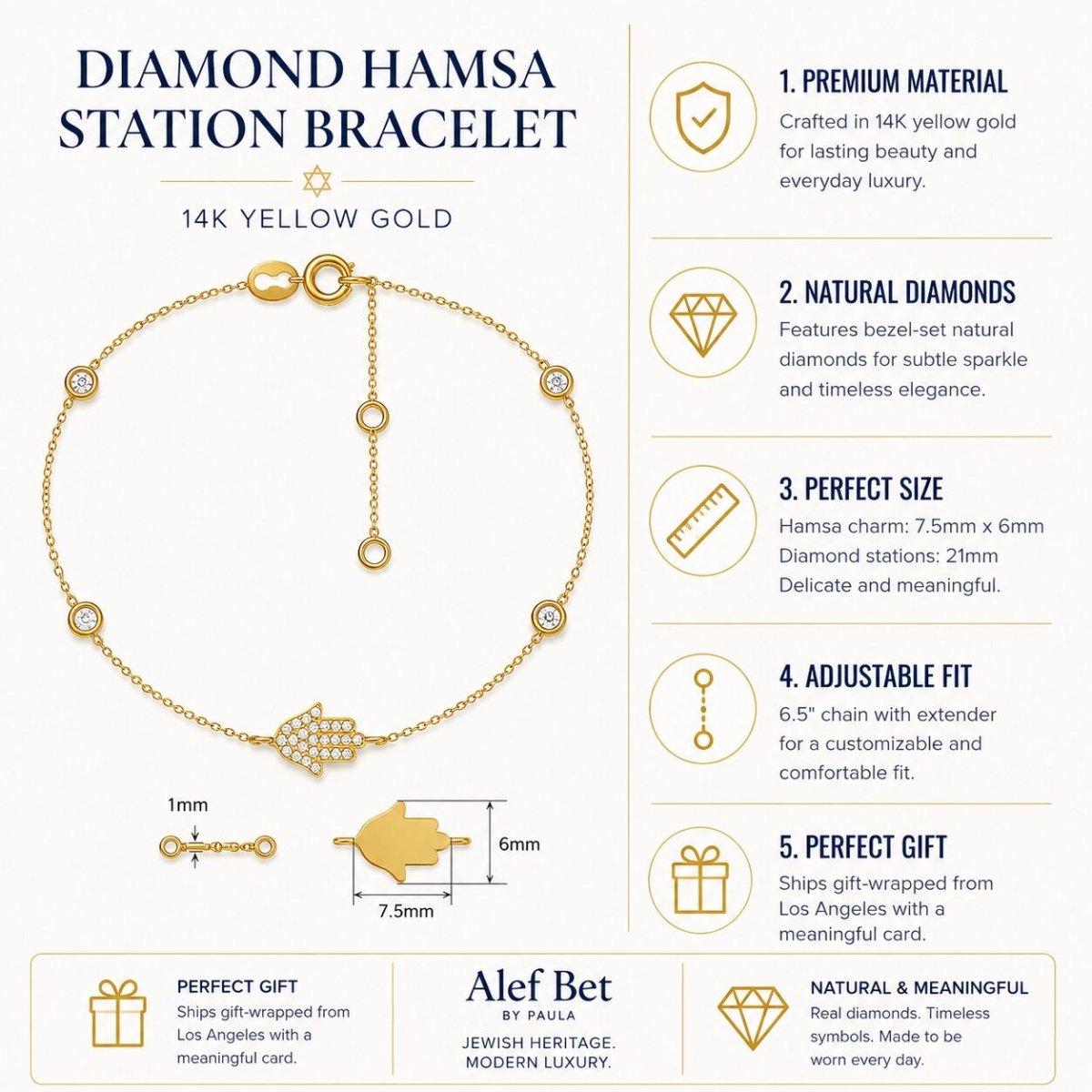 Sparkling for Every Milestone, Hamsa Bracelet with Diamonds in 14k Yellow Gold