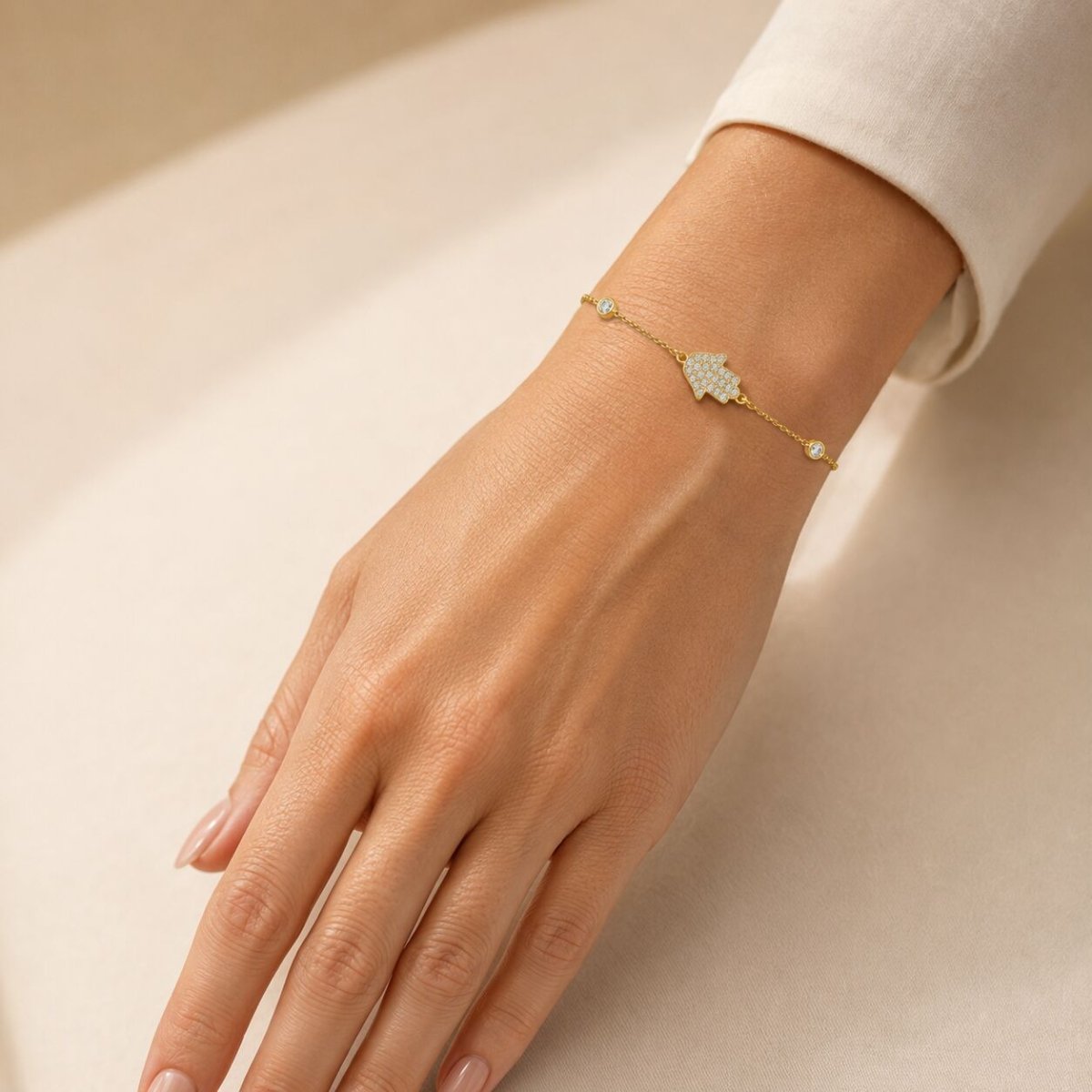 Sparkling for Every Milestone, Hamsa Bracelet with Diamonds in 14k Yellow Gold