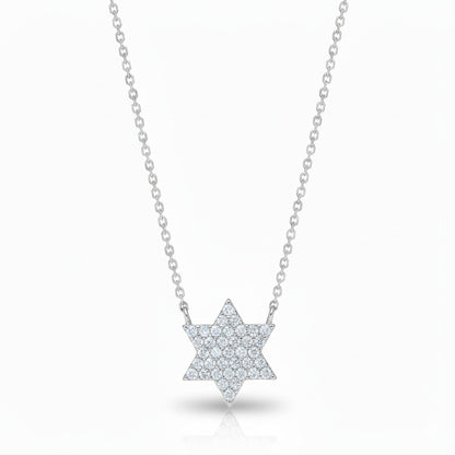 Sparkling Jewish Star Necklace in Silver with Cz Gemstones