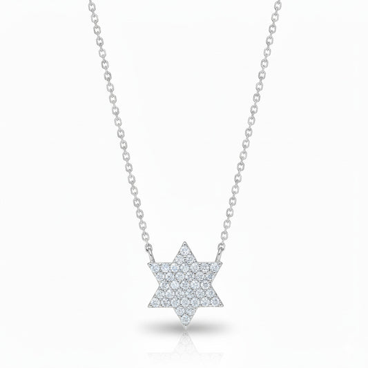 Sparkling Jewish Star Necklace in Silver with Cz Gemstones