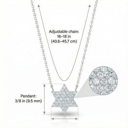 Sparkling Jewish Star Necklace in Silver with Cz Gemstones