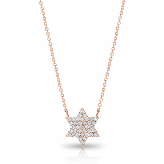 Star necklace in rose gold with pave-set cubic zirconia by Alef Bet