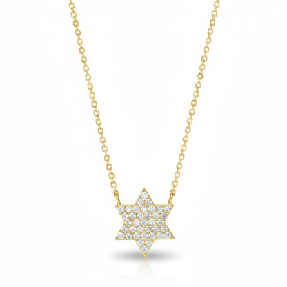 Jewish star necklace in silver with pave-set cubic zirconia by Alef Bet