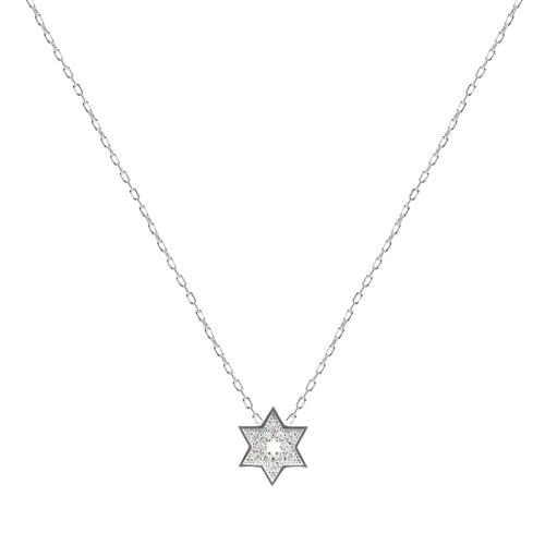 Sterling silver Star of David necklace with pave-set cubic zirconia and cutout design by Alef Bet