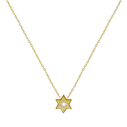 Star of David necklace in gold with cubic zirconia pave and cutout star detail by Alef Bet