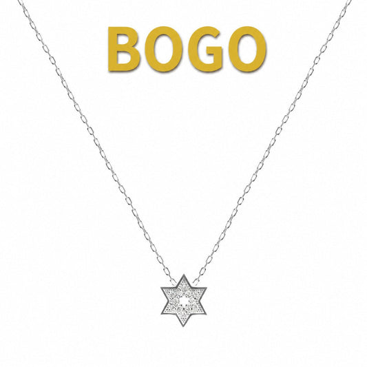 Sparkling Star of David Necklace with Cut-Out Star Design in Sterling Silver and Gold