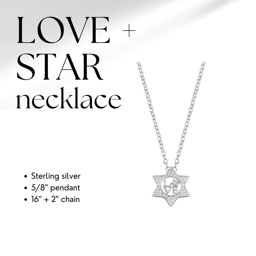 Silver star pendant necklace featuring heart cutout, high-polish finish detail by Alef Bet