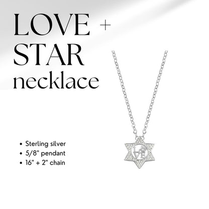 Silver star pendant necklace featuring heart cutout, high-polish finish detail by Alef Bet