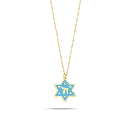 The "Vibrant Faith" Star of David & Chai Necklace - 4 Enamel Colors.