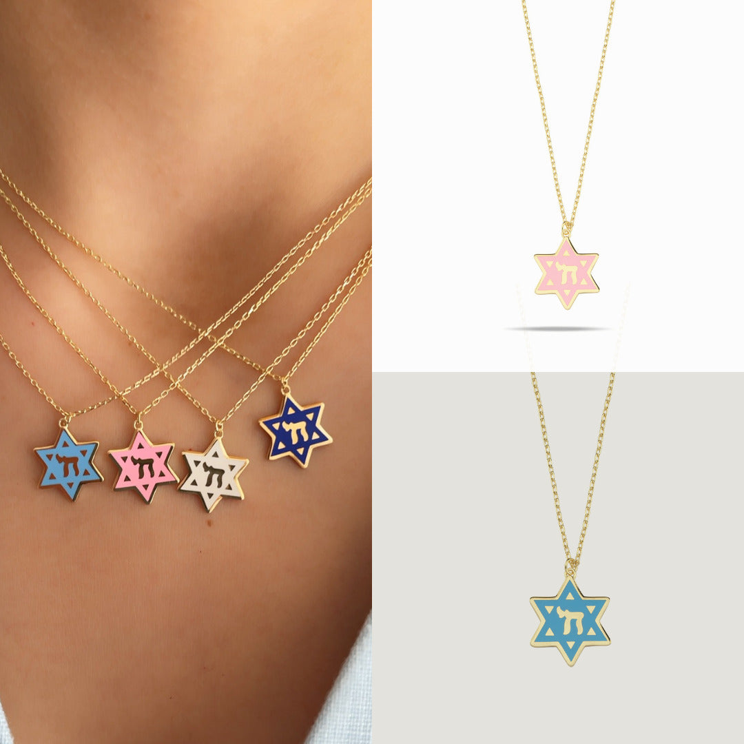 The "Vibrant Faith" Star of David & Chai Necklace - 4 Enamel Colors.