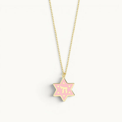Star of David and Chai Necklace Enamel Gold | Alef Bet