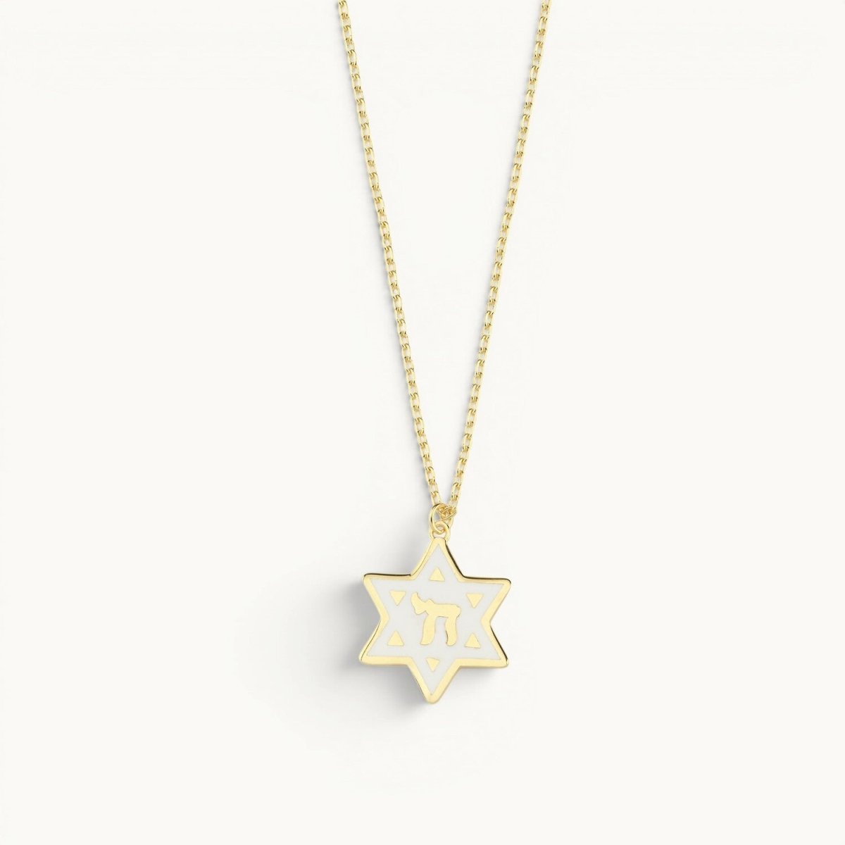 Star of David and Chai Necklace Enamel Gold | Alef Bet
