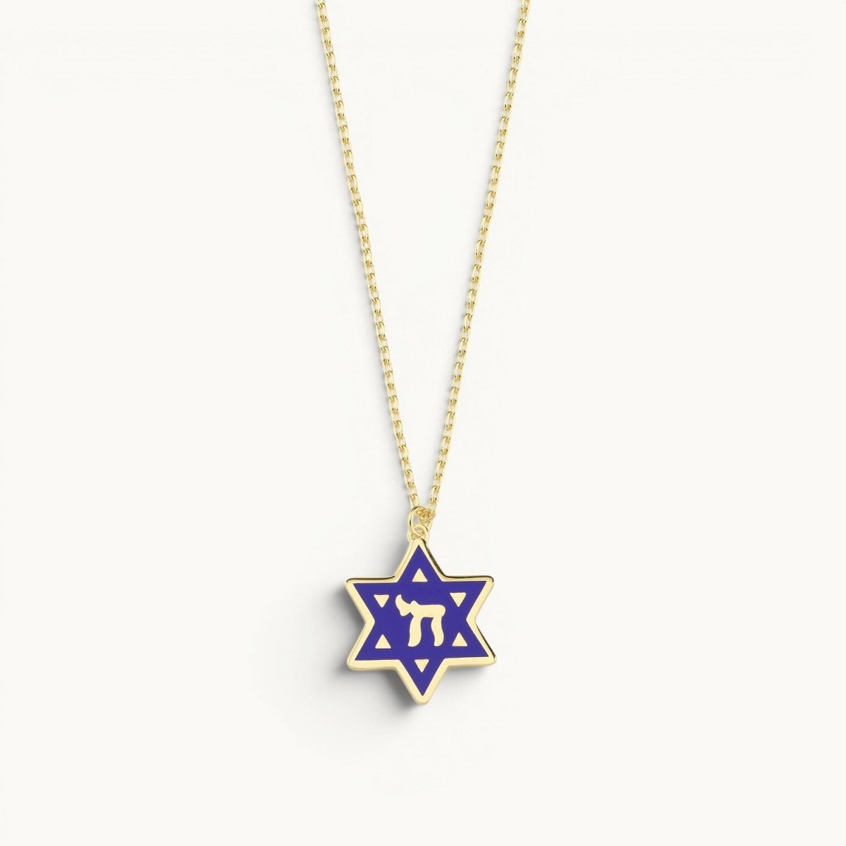 Star of David and Chai Necklace Enamel Gold | Alef Bet