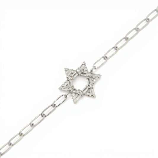 Silver or gold Star of David Baguette bracelet, featuring baguette cz gemstones and adjustable length from 5.75" to 7".