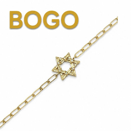 Star of David Baguette Bracelet in Sterling Silver and Gold | Baguette CZ Gemstones
