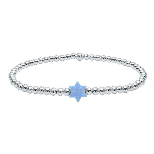 Star of David bead bracelet in silver with blue opal 3mm beads by Alef Bet