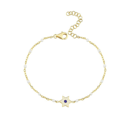 Star of David Beaded Bracelet and Necklace Set in 14k Gold Plated Sterling Silver 925, the Magen David from wrist to neckline