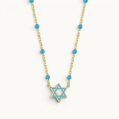 Star of David Beaded Bracelet and Necklace Set in 14k Gold Plated Sterling Silver 925, the Magen David from wrist to neckline