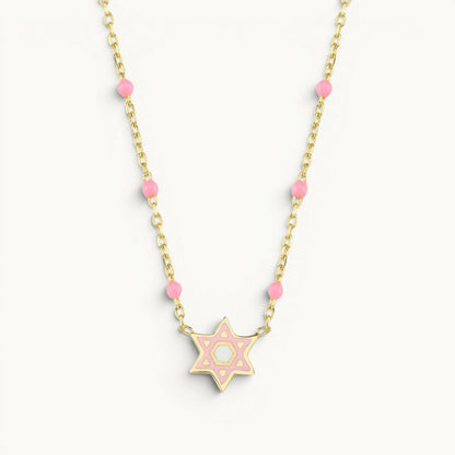 Star of David Beaded Bracelet and Necklace Set in 14k Gold Plated Sterling Silver 925, the Magen David from wrist to neckline