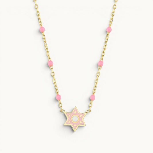 Star of David Beaded Bracelet and Necklace Set in 14k Gold Plated Sterling Silver 925, the Magen David from wrist to neckline