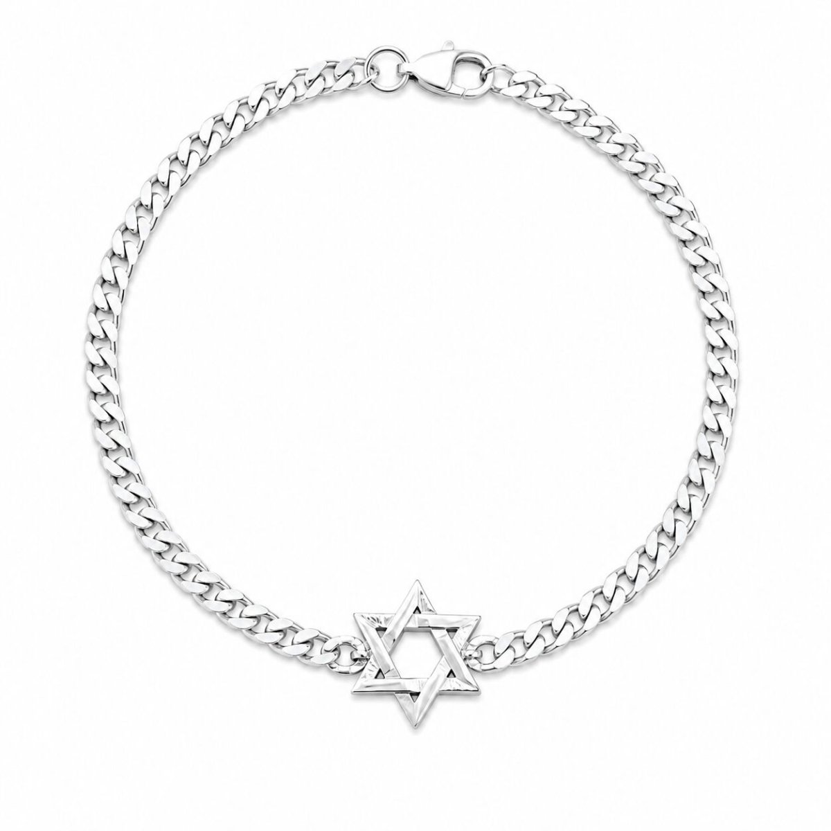 Star of David Bracelet for Men | Sterling Silver 925 Curb Chain
