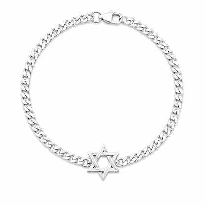Star of David Bracelet for Men | Sterling Silver 925 Curb Chain